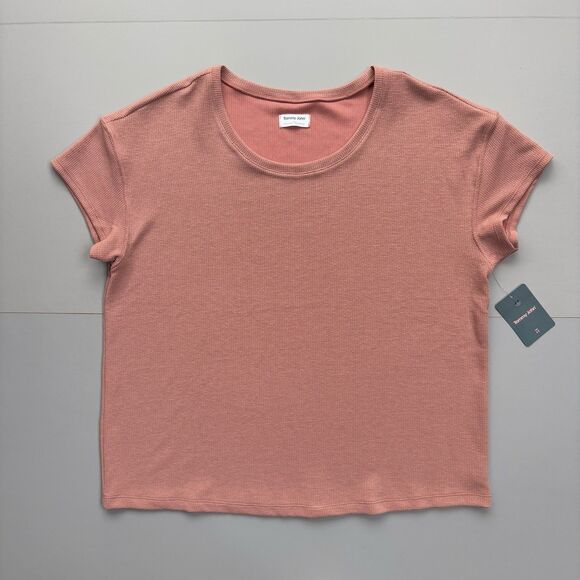 Tommy John Women Medium Waffle Knit Top Short Sleeve Light Mahogany Lounge Wear - Picture 1 of 11